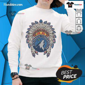 Official Minnesota Timberwolves Native American logo sweatshirt showcasing team spirit and cultural design.