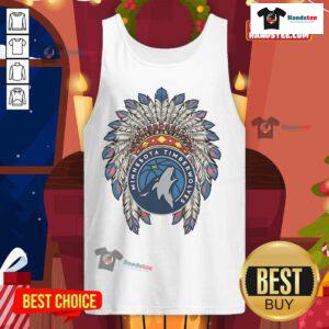 Alt Text: Official Minnesota Timberwolves Native American logo on a stylish tank top, perfect for fans and casual wear.