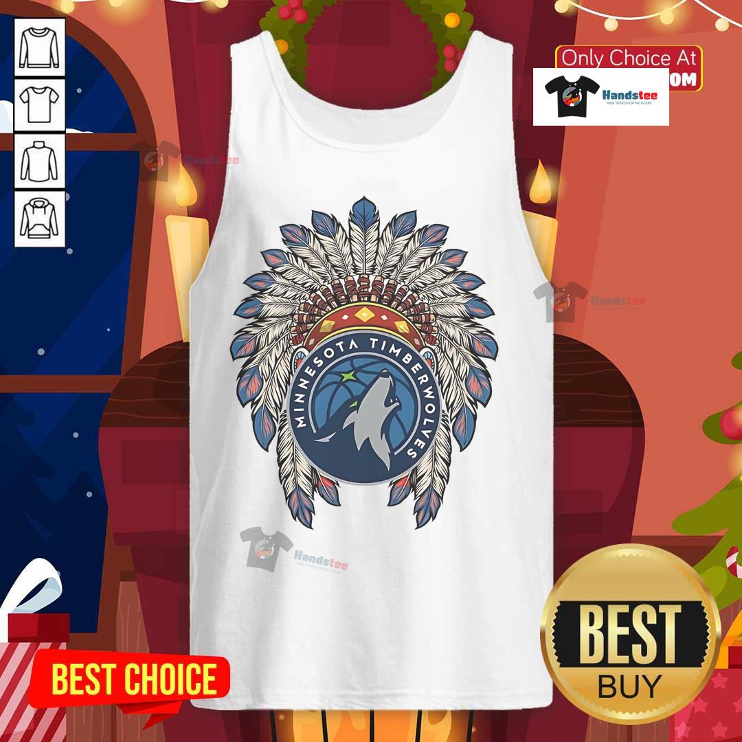 Alt Text: Official Minnesota Timberwolves Native American logo on a stylish tank top, perfect for fans and casual wear.
