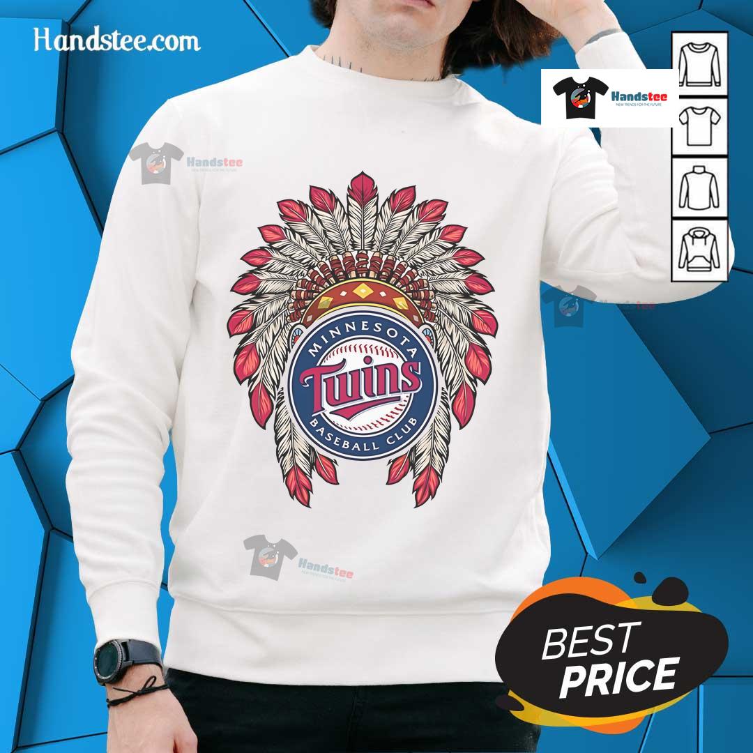 Alt Text: Official Minnesota Twins Native American logo sweatshirt featuring vibrant colors and unique design for fans.