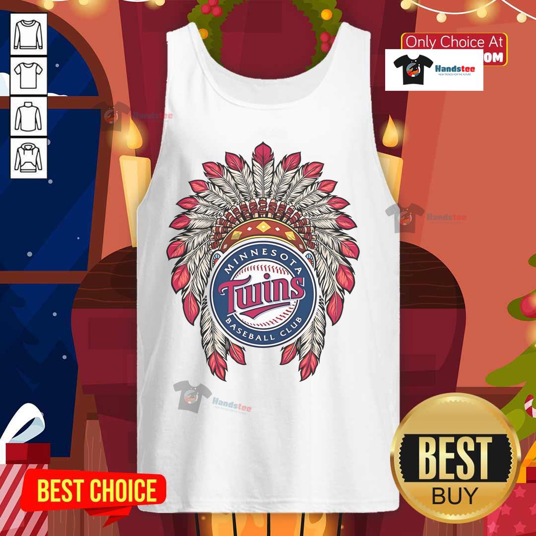 Official Minnesota Twins Native American logo tank top featuring vibrant colors and stylish design for fans.