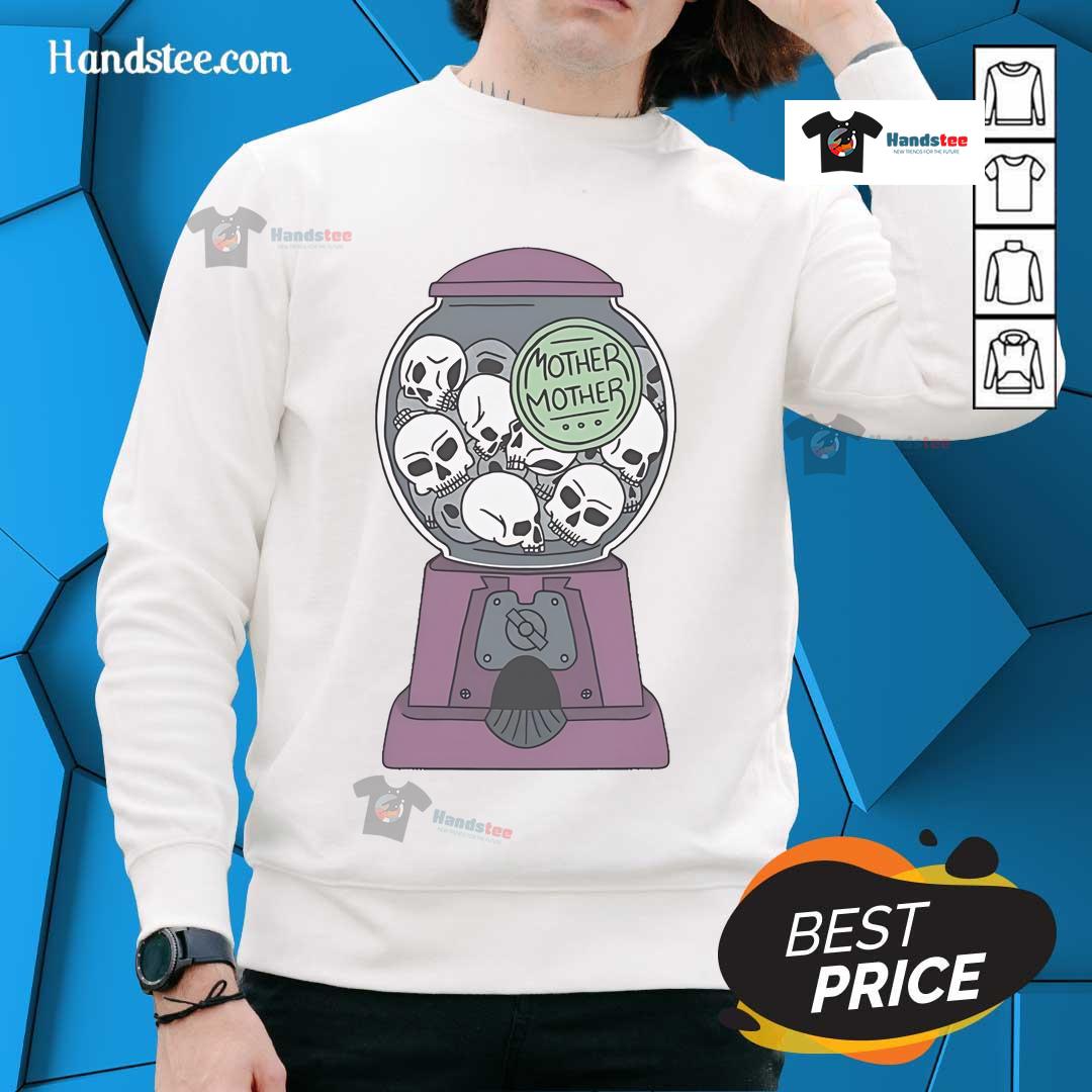 Official Mother Mother Skull Machine Sweatshirt featuring a bold skull graphic on a cozy black pullover.