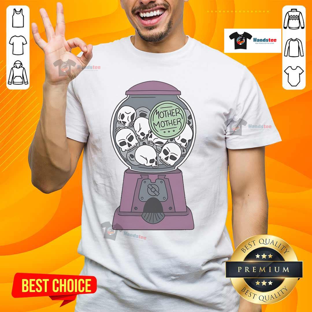 Alt Text: Official Mother Mother Skull Machine T-Shirt featuring a bold graphic design and vibrant colors, perfect for fans.