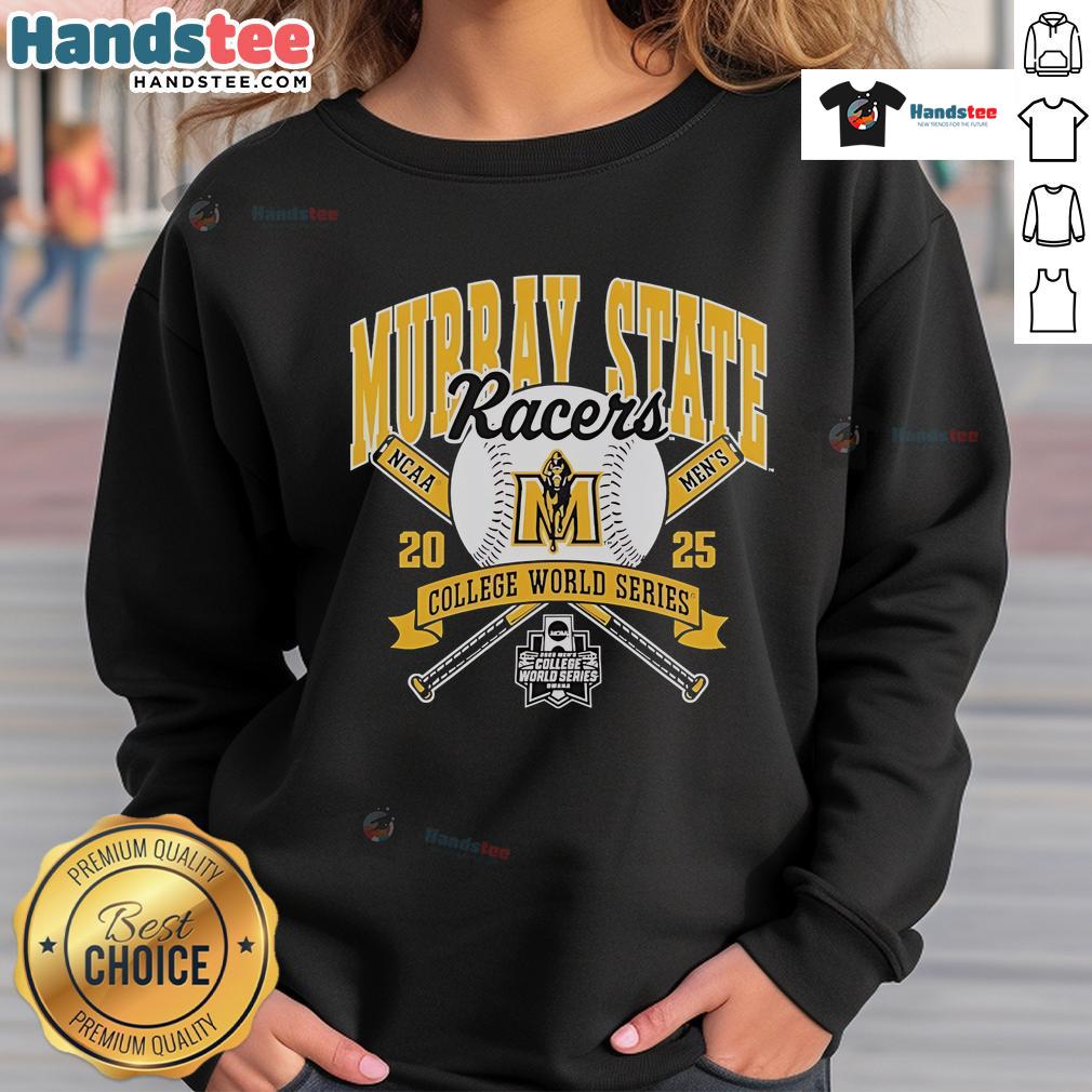 Official Murray State Racers 2025 College World Series sweatshirt in blue, showcasing team spirit and style.