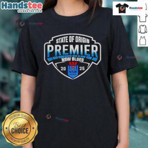 Alt Text: Official New South Wales Blues Back to Back 2025 Primers Ladies Tee featuring team colors and logo design.
