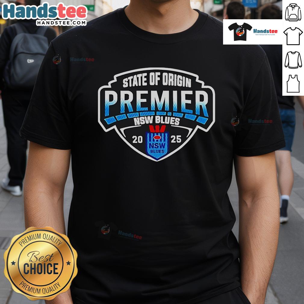 Alt Text: Official New South Wales Blues Back To Back 2025 Primers T-Shirt featuring team logo and vibrant blue design.