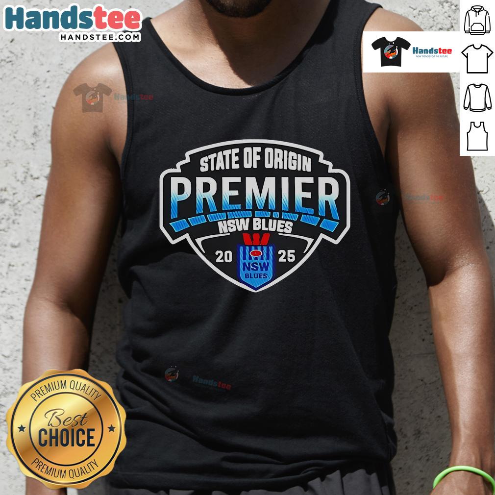 Official New South Wales Blues Back-To-Back 2025 Primers Tank Top showcasing team colors and logo for sports fans.