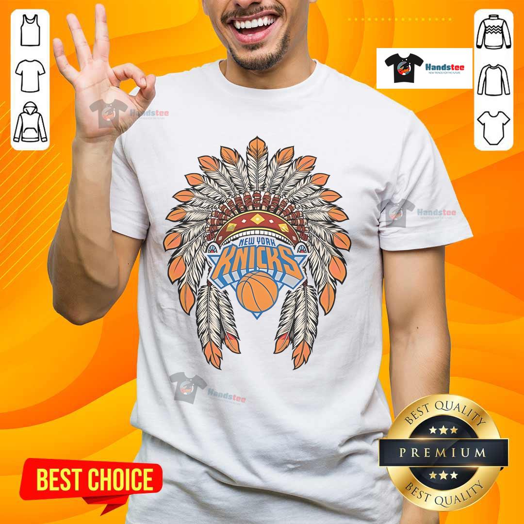 Official New York Knicks Native American Logo T-Shirt featuring a vibrant team logo on a stylish design.