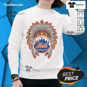 Official New York Mets Native American logo sweatshirt featuring a unique design and vibrant team colors.