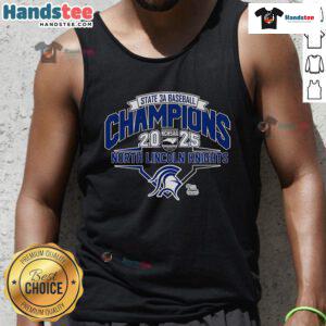 North Lincoln Knights 2025 NCHSAA 3A Baseball Champions tank top featuring logo and celebratory design.