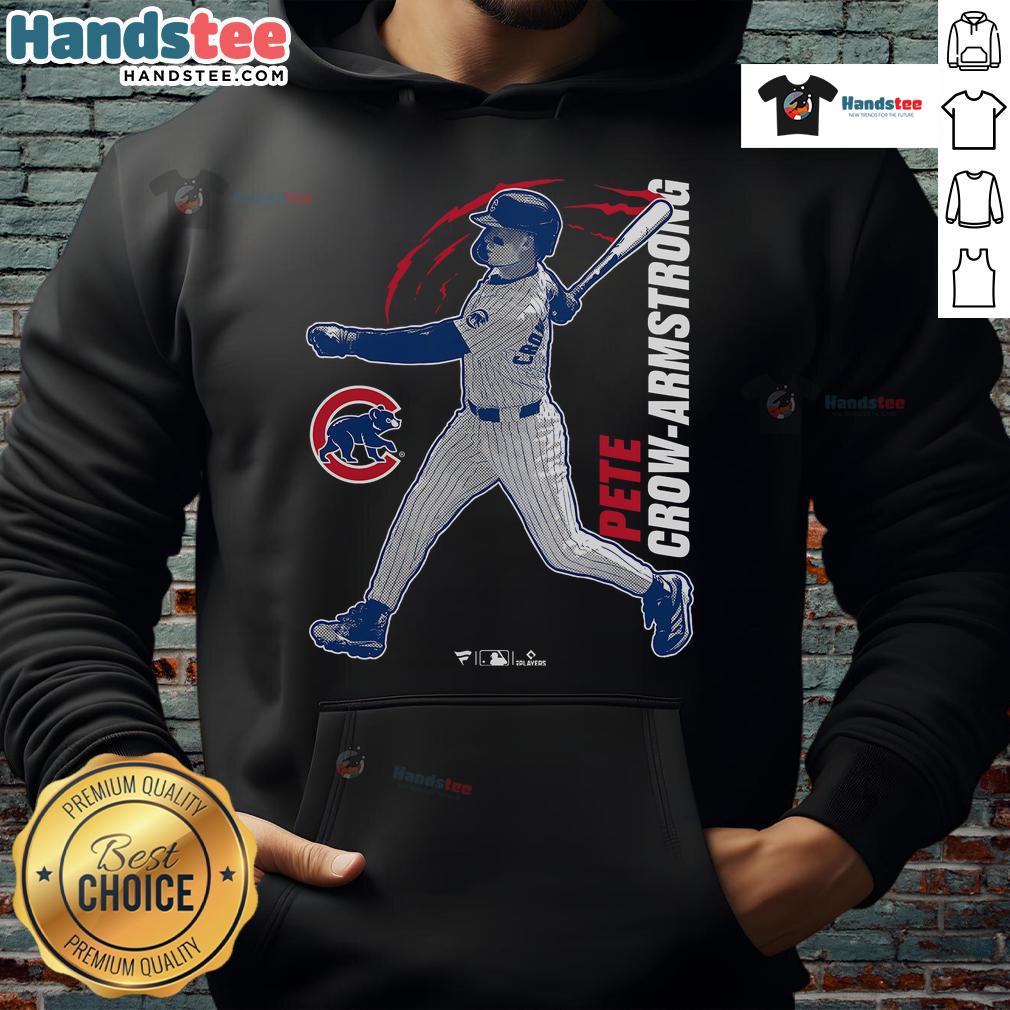 Alt Text: Official Pete Crow-Armstrong Chicago Cubs graphic player hoodie featuring vibrant team colors and logo design.