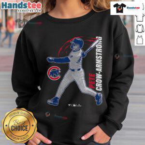 Official Pete Crow-Armstrong Chicago Cubs graphic player sweatshirt featuring team colors and logo design.