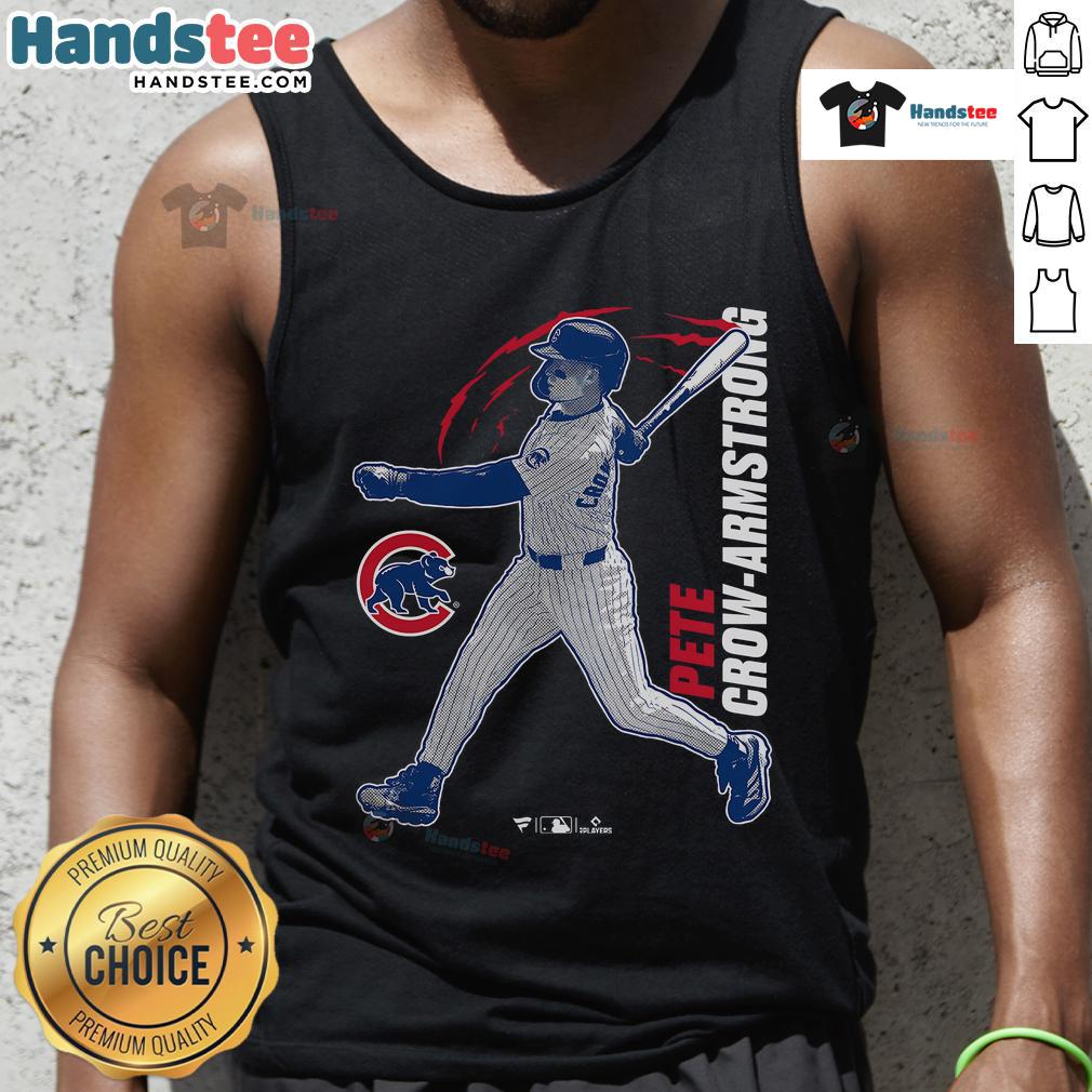 Official Pete Crow Armstrong Chicago Cubs graphic player tank top showcasing vibrant team colors and design.