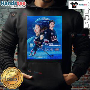 Official Quinn Hughes USA Hockey Winter Olympics 2026 poster hoodie featuring vibrant graphics and team colors.