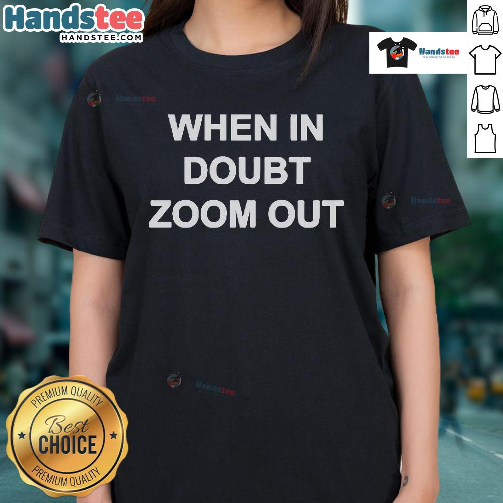 Official Reggie Watts When In Doubt Zoom Out Ladies Tee featuring vibrant design and comfortable fit for casual wear.