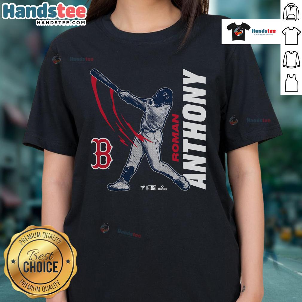 Official Roman Anthony Boston Red Sox graphic player ladies tee showcasing team pride and style.
