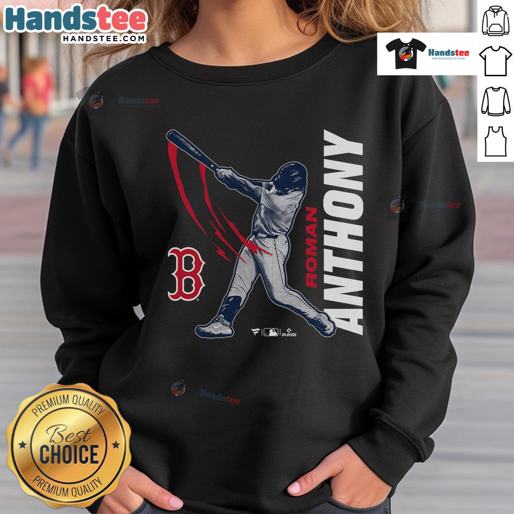Official Roman Anthony Boston Red Sox graphic player sweatshirt featuring team colors and logo, perfect for fans.