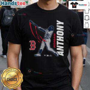 Official Roman Anthony Boston Red Sox graphic player t-shirt featuring team logo and vibrant design for fans.