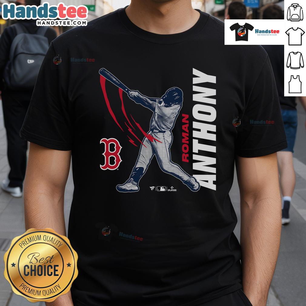 Official Roman Anthony Boston Red Sox graphic player t-shirt featuring team logo and vibrant design for fans.