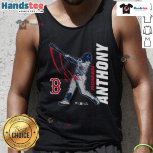 Official Roman Anthony Boston Red Sox graphic player tank top featuring vibrant team colors and logo for fans.