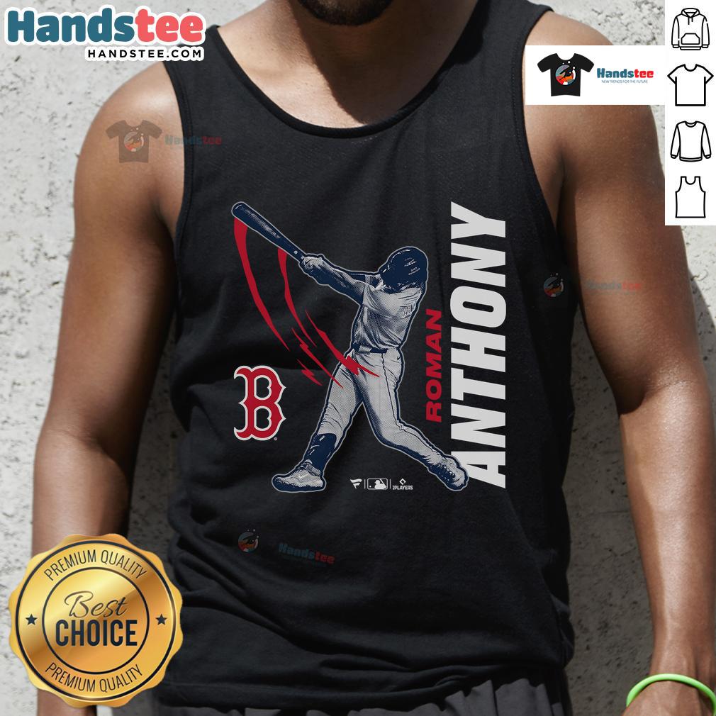 Official Roman Anthony Boston Red Sox graphic player tank top featuring vibrant team colors and logo for fans.