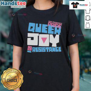 Official SF Pride Queer Joy Is Resistance Tour 2025 Ladies Tee featuring vibrant colors and inclusive design.