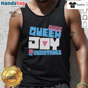 Official SF Pride Queer Joy is Resistance Tour 2025 tank top featuring vibrant colors and bold pride graphics.