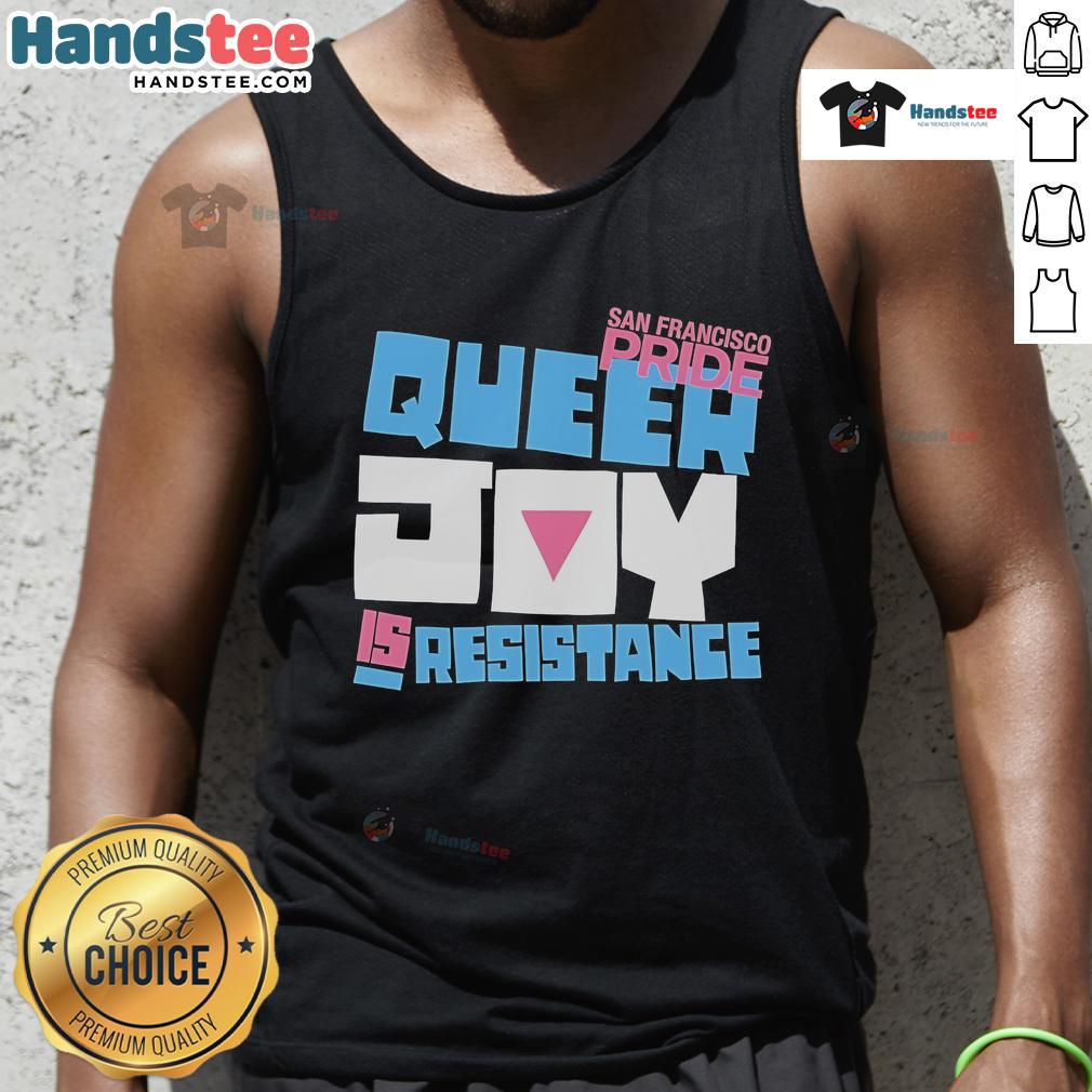 Official SF Pride Queer Joy is Resistance Tour 2025 tank top featuring vibrant colors and bold pride graphics.