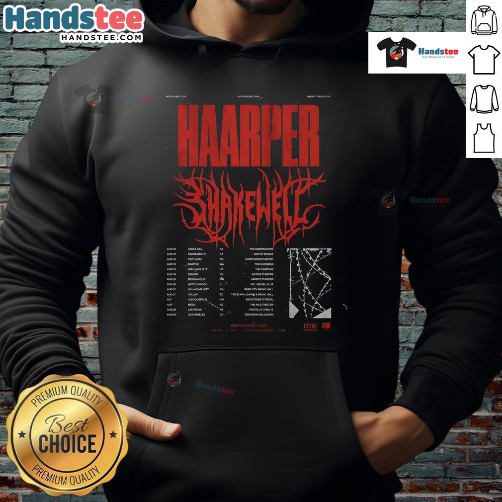 Official Shakewell North American Show 2025 poster hoodie featuring vibrant design and tour details.