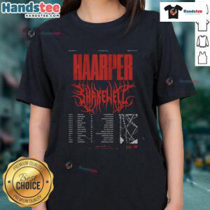 Official Shakewell North American Show 2025 poster on a ladies tee, featuring vibrant graphics and tour details.