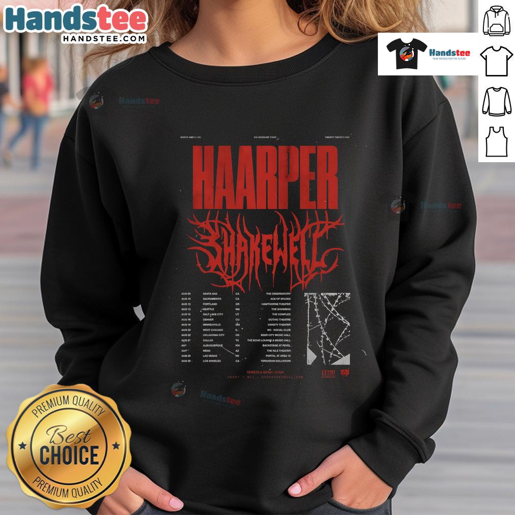 Official Shakewell North American Show 2025 poster sweatshirt featuring vibrant graphics and tour details.