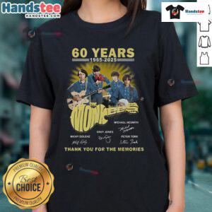 Official The Monkees 60 Years 1965-2025 Thank You For The Memories Ladies Tee in vibrant design celebrating the band.