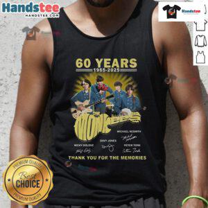 Official The Monkees 60 Years 1965-2025 Thank You For The Memories tank top featuring iconic band graphics.