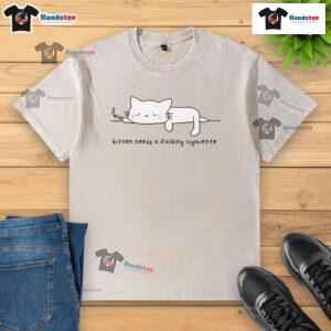 Funny washed t-shirt featuring a cute kitten with a cigarette, perfect for cat lovers and humor enthusiasts.