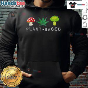 Funny plant-based red mushroom weed broccoli hoodie design featuring vibrant colors and playful graphics.