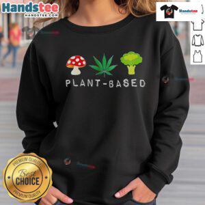 Funny plant-based red mushroom weed broccoli sweatshirt design featuring vibrant colors and playful graphics.