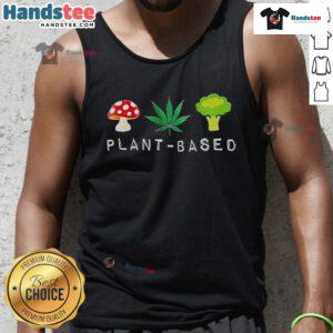 Funny plant-based red mushroom and weed broccoli tank top design, perfect for eco-conscious fashion lovers.