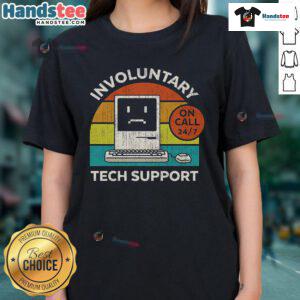 Funny vintage tee featuring ladies providing involuntary tech support with humorous graphics and retro design.