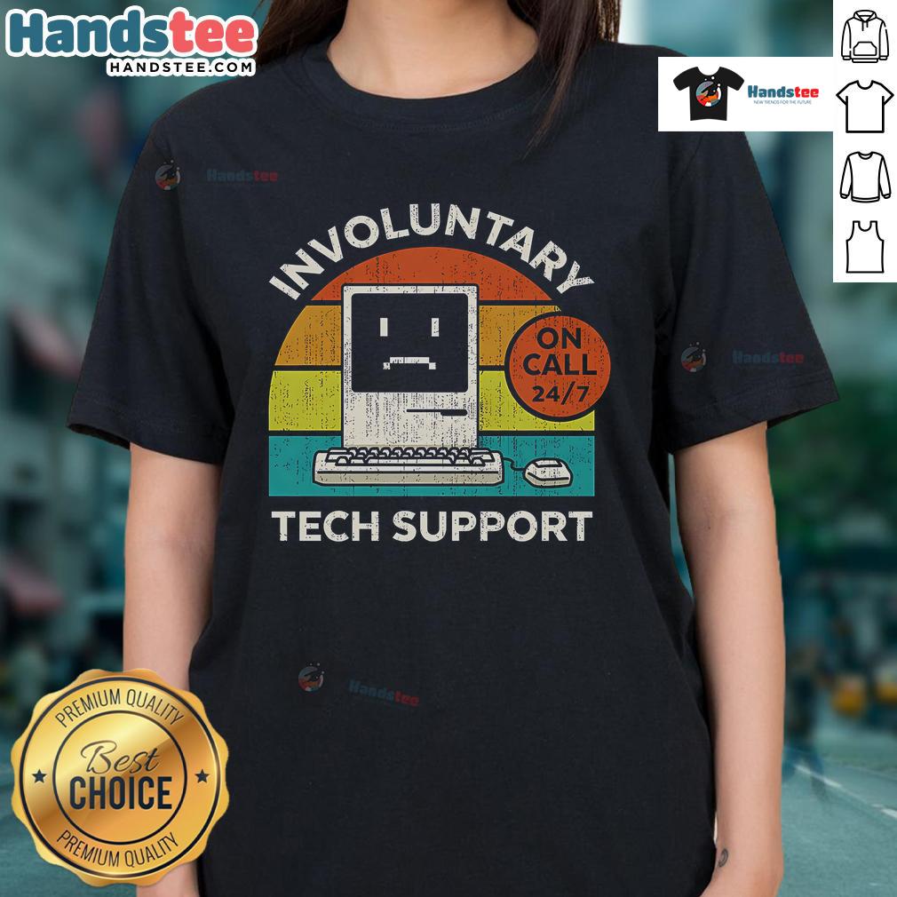 Funny vintage tee featuring ladies providing involuntary tech support with humorous graphics and retro design.