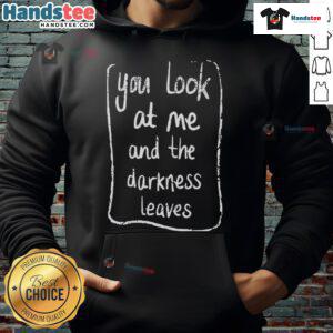 Alt Text: Good Baby Queen hoodie featuring 'You Look At Me And The Darkness Leaves' design in stylish urban fashion.