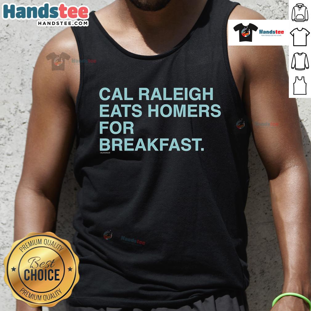 Alt Text: Good Cal Raleigh Eats: Enjoying breakfast in a stylish Homers tank top at a cozy caf.