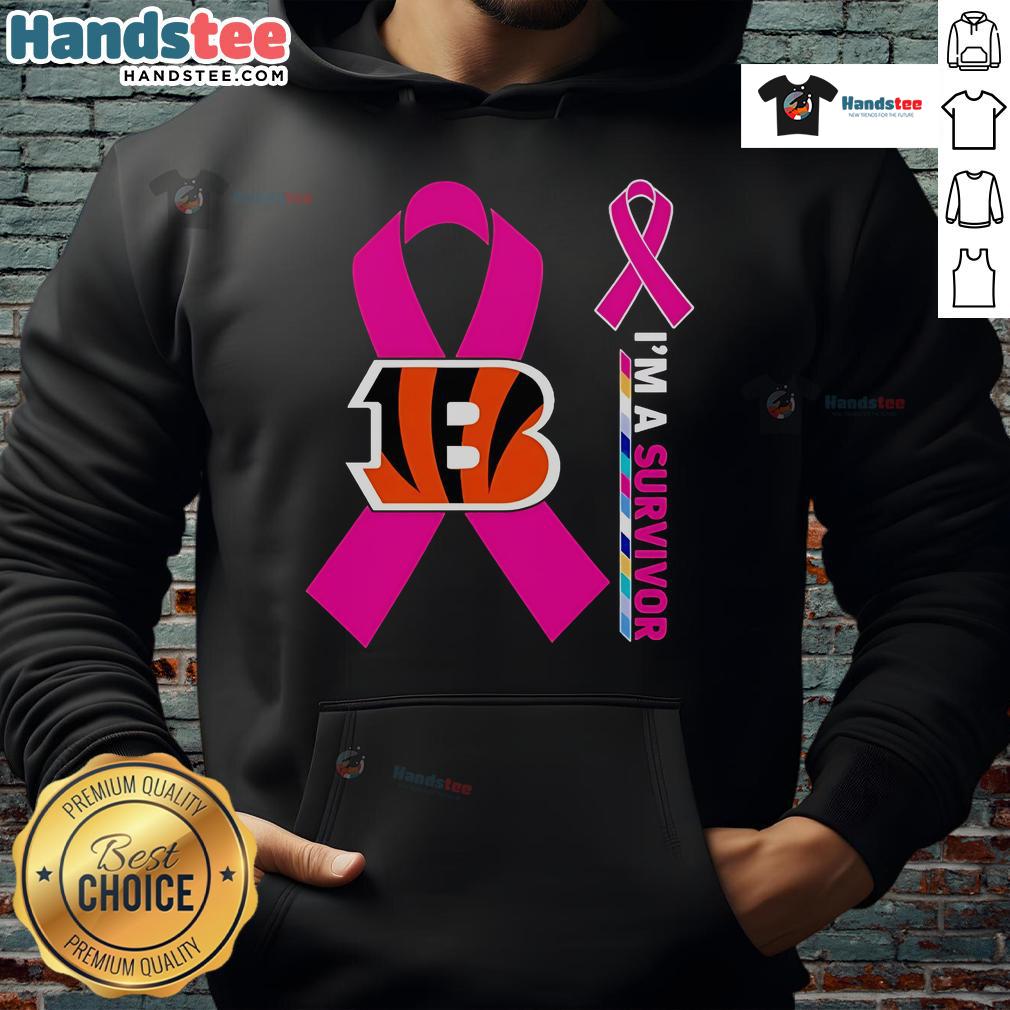 Good Cincinnati Bengals X Cancer Awareness hoodie featuring 'I'm A Survivor' message for support and empowerment.