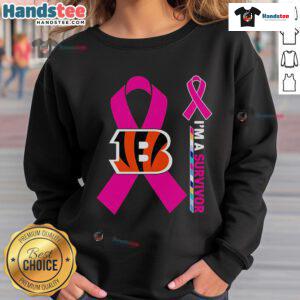 Alt Text: Good Cincinnati Bengals X Cancer Awareness 'I'm A Survivor' Sweatshirt, promoting support and resilience in the fight against cancer.