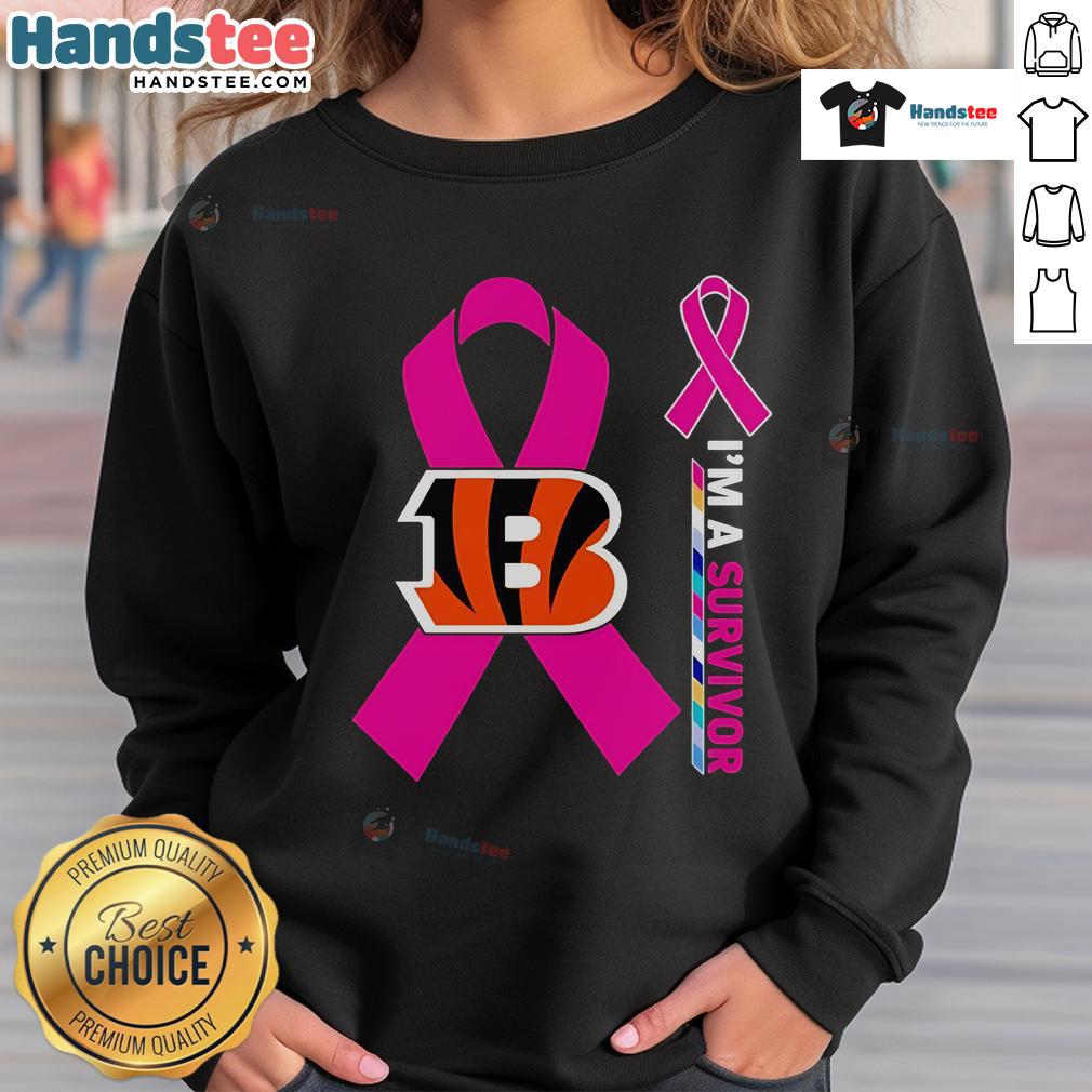 Alt Text: Good Cincinnati Bengals X Cancer Awareness 'I'm A Survivor' Sweatshirt, promoting support and resilience in the fight against cancer.