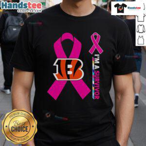 Good Cincinnati Bengals X Cancer Awareness 'I'M A Survivor' T-Shirt showcasing support for cancer survivors and team spirit.
