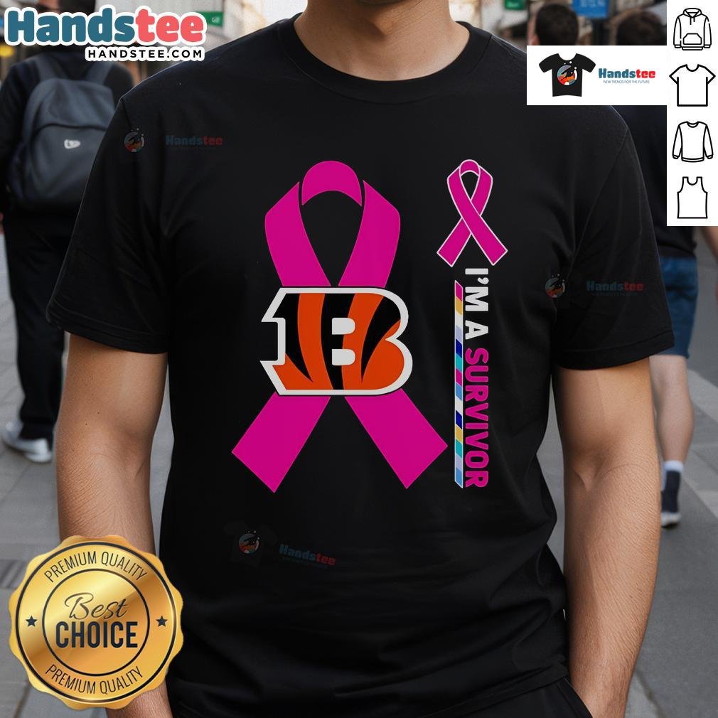 Good Cincinnati Bengals X Cancer Awareness 'I'M A Survivor' T-Shirt showcasing support for cancer survivors and team spirit.