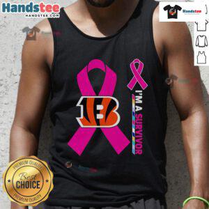Good Cincinnati Bengals X Cancer Awareness 'I'm A Survivor' tank top in vibrant colors, promoting cancer awareness and support.