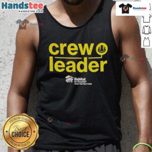 Good Crew Leader Habitat for Humanity Greater Palm Beach County tank top worn by a volunteer on a sunny day.