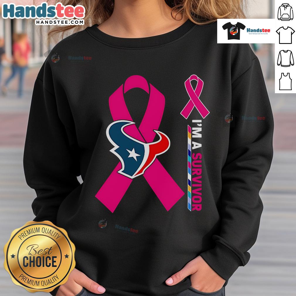 Good Houston Texans X Cancer Awareness 'I'm a Survivor' sweatshirt, showcasing team spirit and support for cancer survivors.