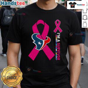 Alt Text: Good Houston Texans X Cancer Awareness I'M A Survivor T-Shirt showcasing support for cancer survivors in team colors.